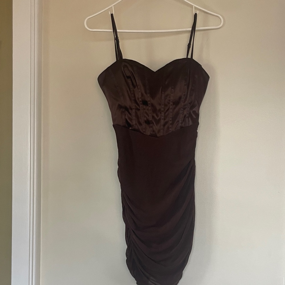 Windsor Chocolate Brown Spaghetti Strap Mini Dress